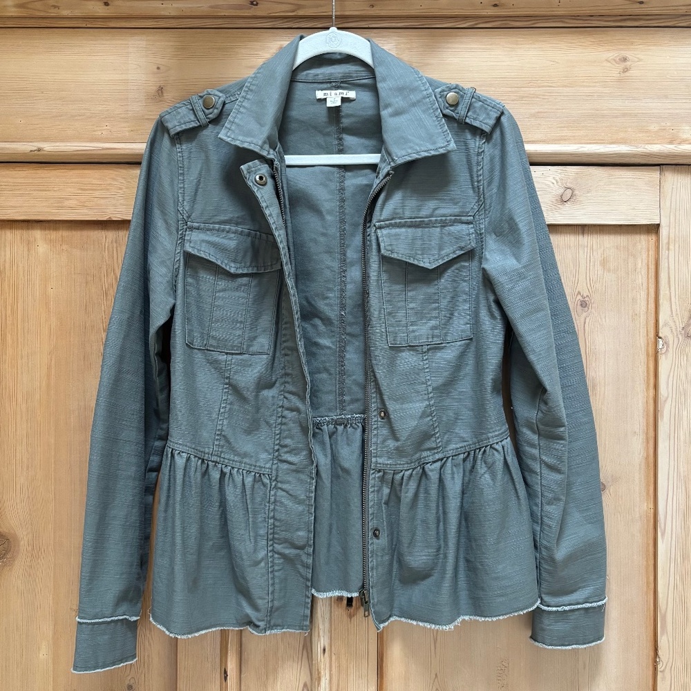 Mi Ami Green Utility Military Jacket Ruffle Bottom Size S
